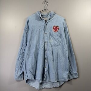 Lighthouse Apparel Shirt Womens Large Blue Denim Apple Embroidered Button Up